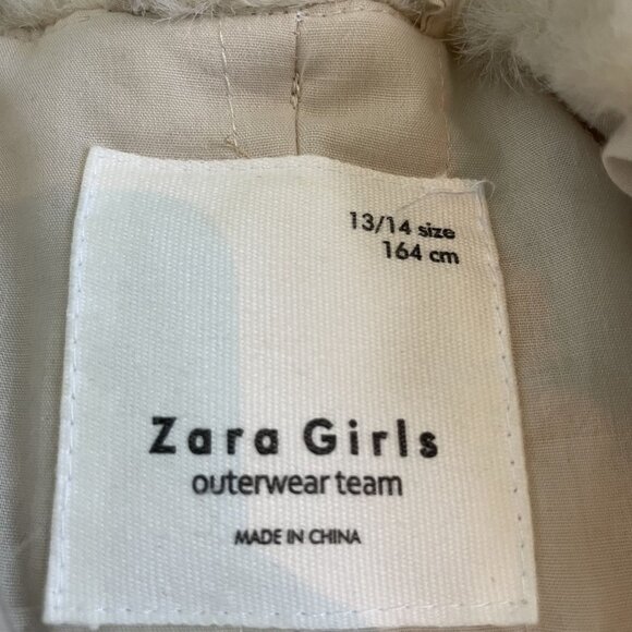 Zara Faux Fur Girls 13 14 Long Car Cream Coat Winter Outerwear Dressy - Picture 4 of 6